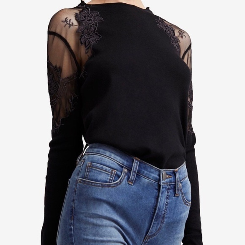 Free people lace shoulder long sleeve top